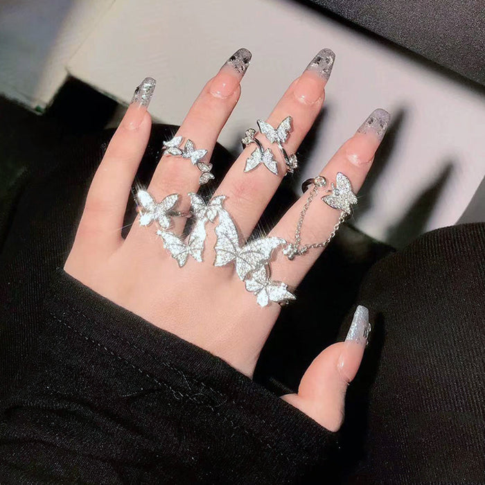 Wholesale New butterfly three-dimensional fashionable light luxury sparkling diamond open ring with niche design and high-end feel