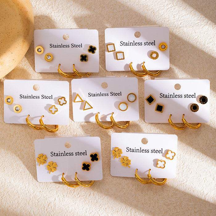 Wholesale Stainless Steel Four-Leaf Clover Heart Earrings Set