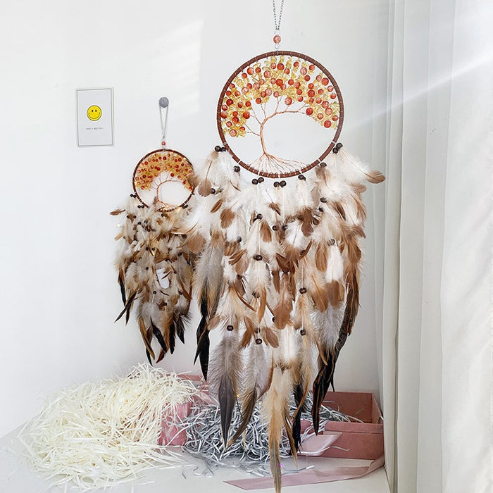 Wholesale Feather Dreamcatcher Wall Hanging with Tree of Life Design and Natural Stone Accents