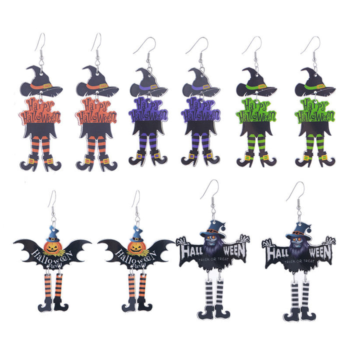Wholesale  Earrings Acrylic Double-Sided Long-Legged Witch Pumpkin Man Skull Horror Atmosphere Earrings