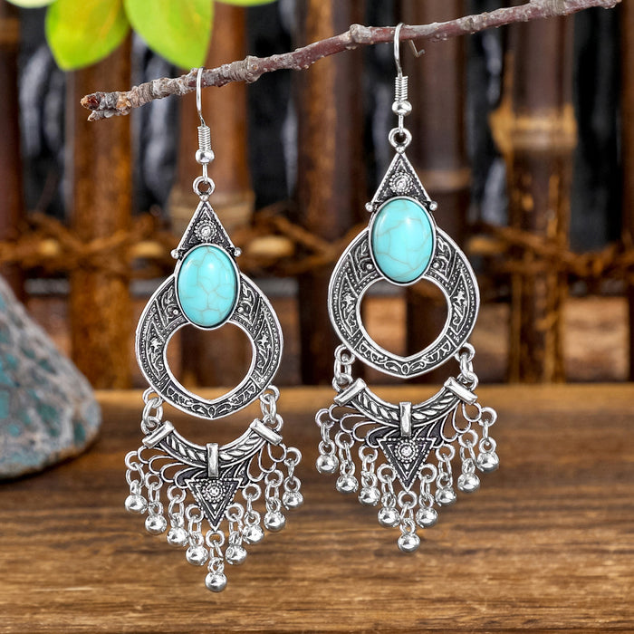Wholesale 2pcs geometric metal turquoise bohemian earrings
