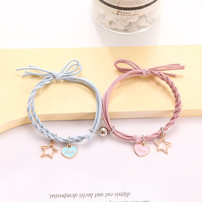 Wholesale Cartoon couple bracelets a pair of small rubber band magnets attract bell bracelet gift