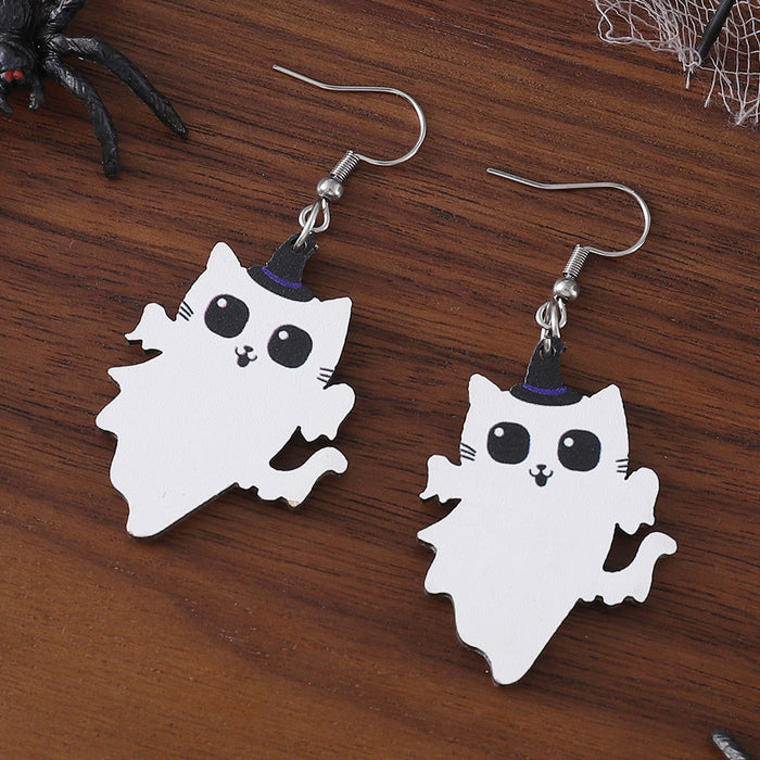 Wholesale  Angel Kitten Black Cat Pendant Earrings Wooden Gothic Double-sided Ear Jewelry