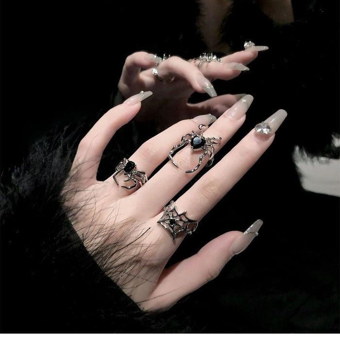Wholesale black gem Spider nail ring cold style open  ring