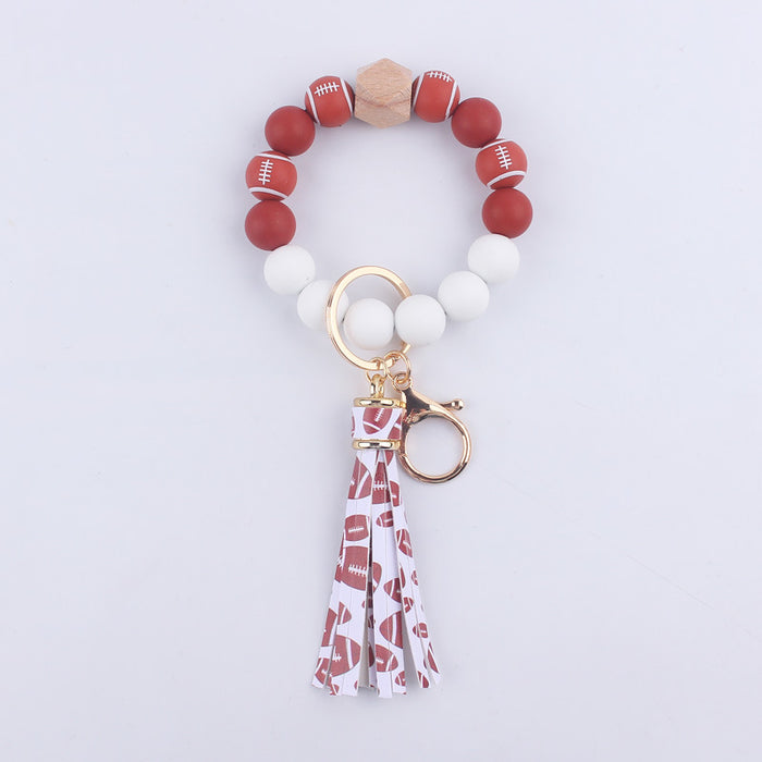 Wholesale printing tassel accessories silicone beads keychain
