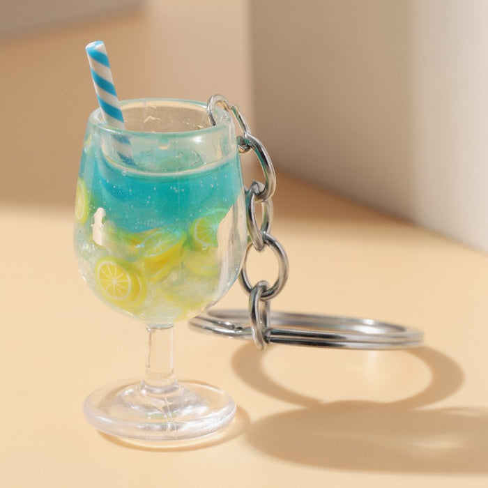 Wholesale Luminous Plastic Simulated Fruit Lemon Slice Goblet Keychain JDC-KC-RongRui049