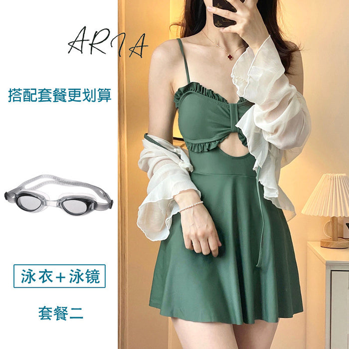 Wholesale New one-piece conservative skirt style avocado green high-end and sexy hot spring swimsuit