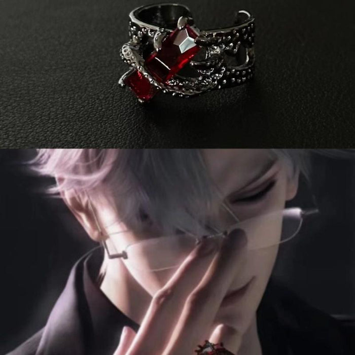 Wholesale New pure silver black and red gemstone light luxury high-end punk retro unisex open ring