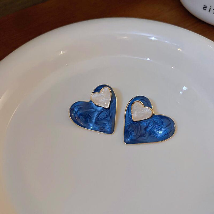 Wholesale Drip oil dyed heart-shaped earrings, pure silver needle earrings, new niche design, temperament earrings