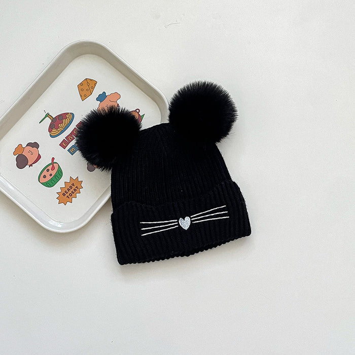 Wholesale Autumn and winter knitted wool hat double ball wool hat imitation fox fur hat