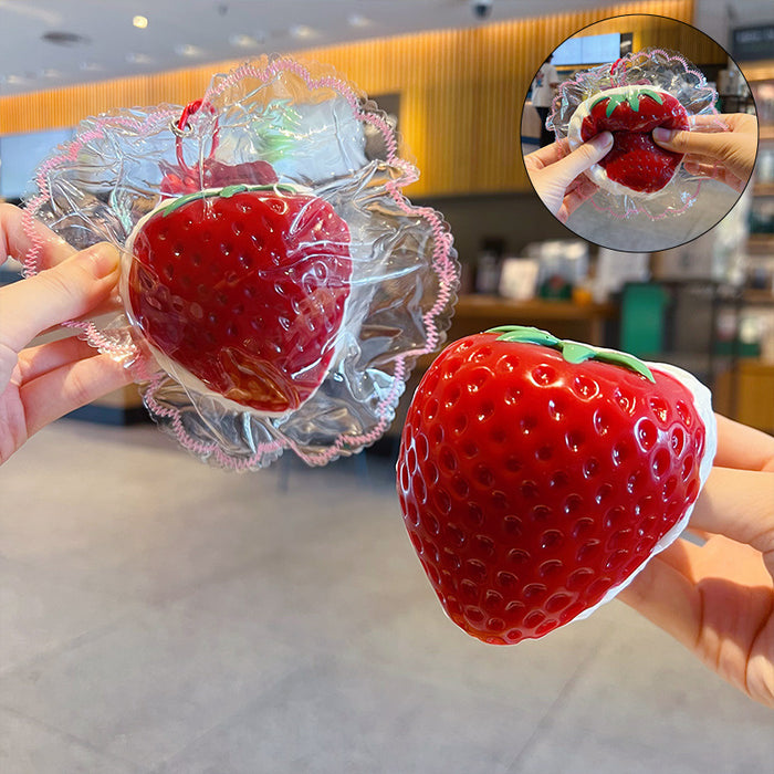 Wholesale Food Grade Silicone Strawberry Stress Relief Squeeze Keychain Bag Charm Stylish Gift