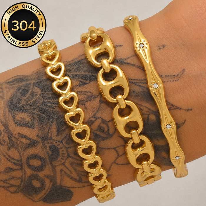 Wholesale Women S Titanium Steel Bamboo Joint Eight Pointed Star Bracelet Pave Design Trendy Everyday Jewelry Accessory