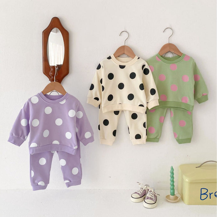 Wholesale Cute Polka Dot Sweatshirt and Sweatpants Children's Suit JDC-CTS-WeiNiS015