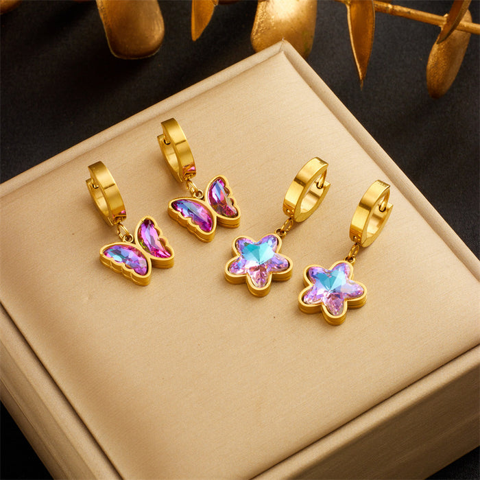 Wholesale Diamond Butterfly Gold Plated Titanium Steel Pendant Accessories Earrings