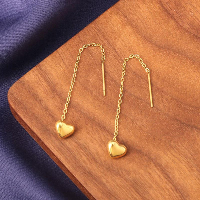 Wholesale Titanium steel ear line feminine long heart-shaped earrings