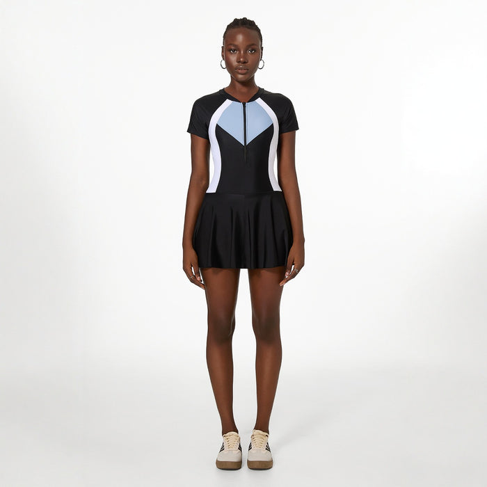 Wholesale Conservative one-piece skirt style sports swimsuit with belly covering