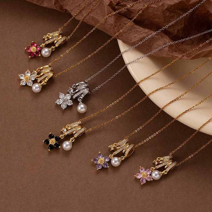 Wholesale Women's Stainless steel Necklace Five Petal Flower Circle Pendant