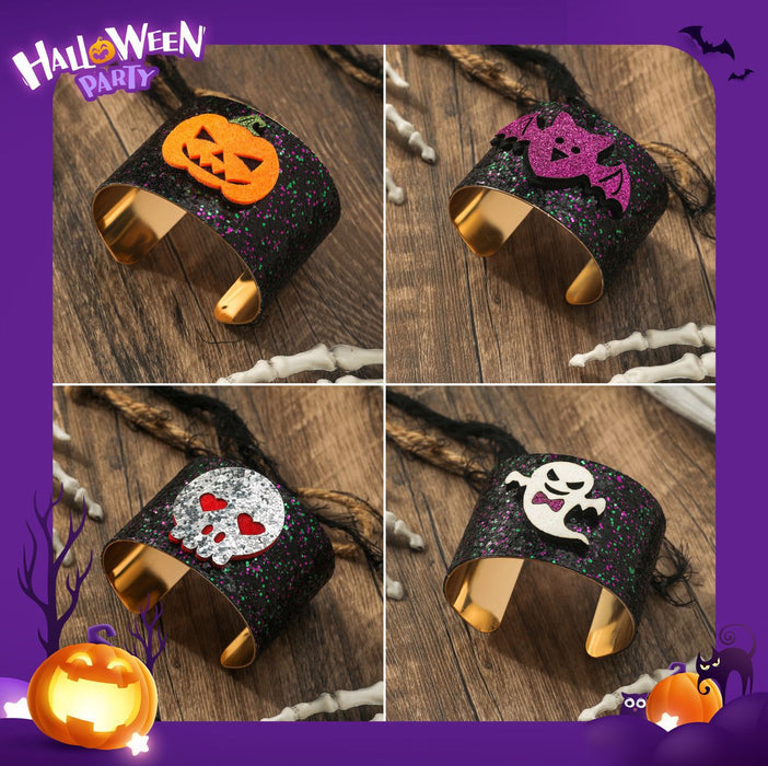 Wholesale Halloween Pumpkin Bat Skull Ghost Metal Bracelet JDC-BT-JunJie001