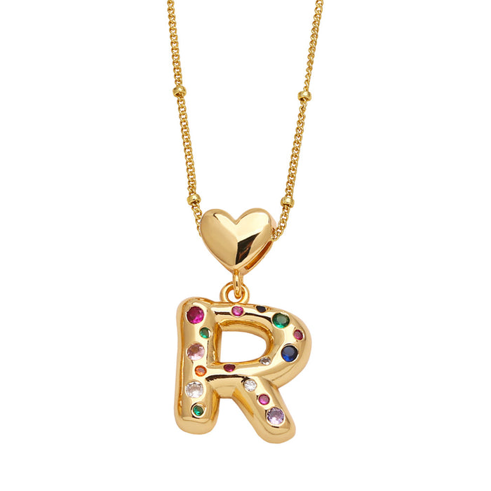 Wholesale  Love  English Letter Necklace Women's Color Zircon Gold Plated Clavicle Chain