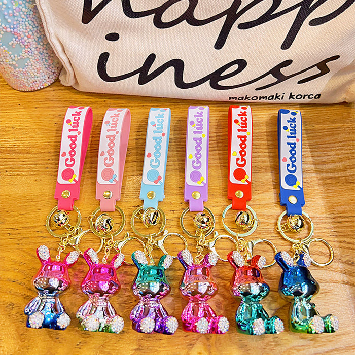 Al por mayor electroplation Sitting Diamond Rabbit Keychain JDC-KC-YDAO096