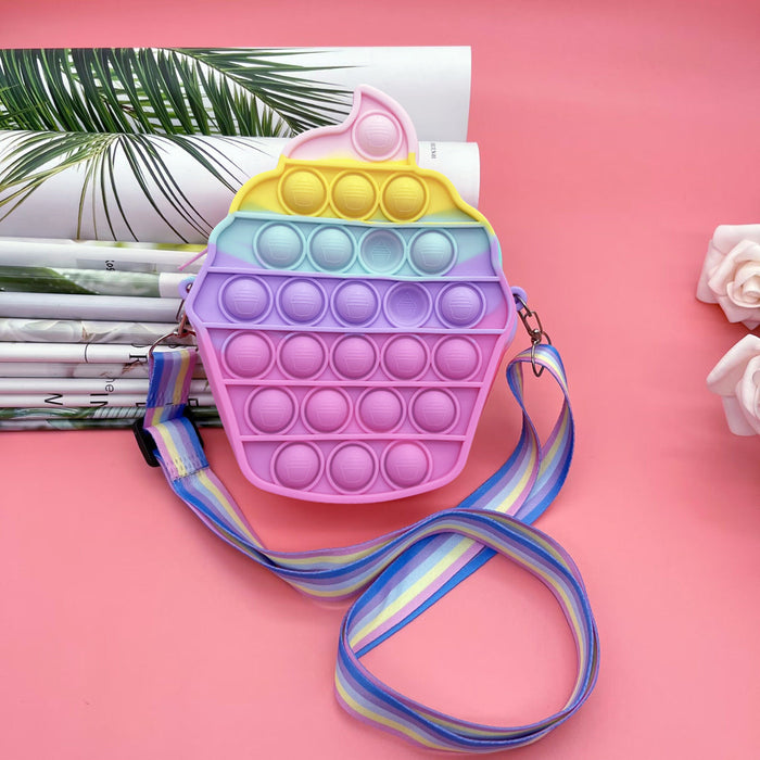 Wholesale Childlike Cute Silicone Crossbody Bag Rainbow Ice Cream Design Toddler Coin Purse MOQ≥3