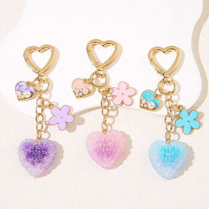 Wholesale Love Flower Colorful Pendant Keychain Sweet Temperament Peach Heart Keychain Girl Backpack Charm
