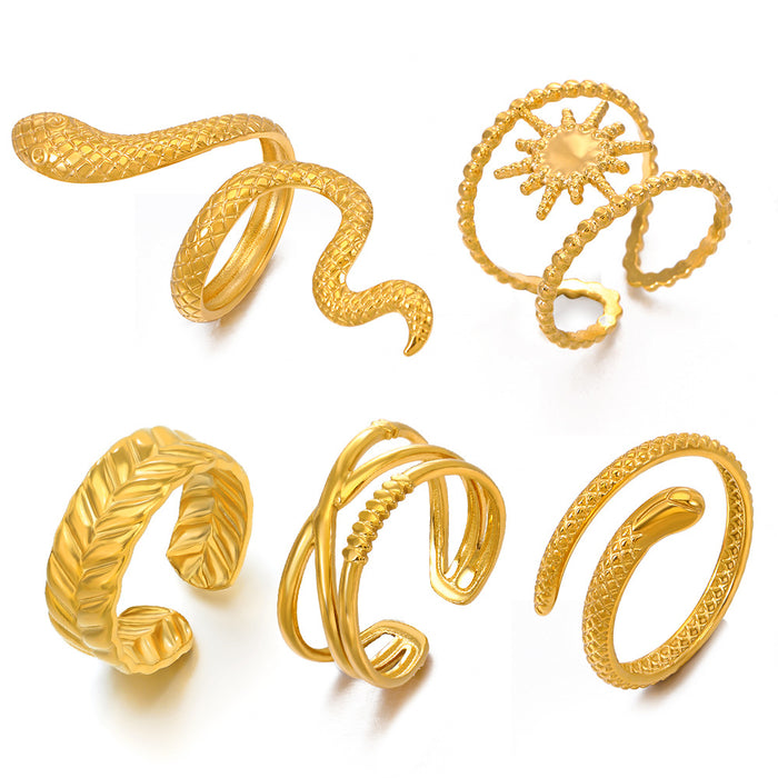 Wholesale Stainless steel Gold Plated Rings snake ring Adjustable rings female