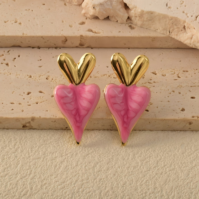 Wholesale Stainless Steel Heart Oil Drop Earrings Peach Heart Earrings