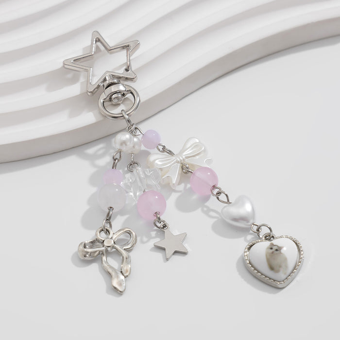 Wholesale Jewelry bow keychain pentagram alloy glass bead pendant