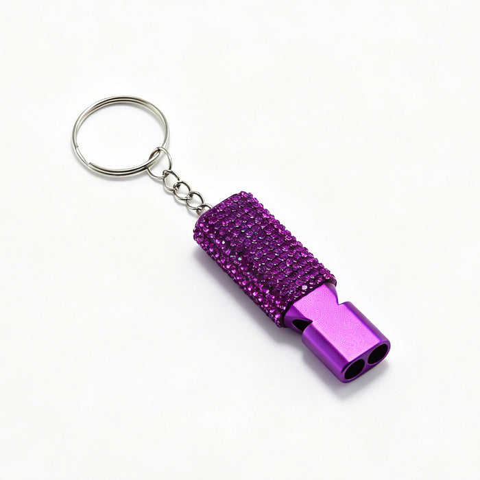 Wholesale Trendy Aluminum Alloy Whistle Keychain Double Tube Self Defense With Rhinestone Accent For Outdoor Survival Fashion Accessory