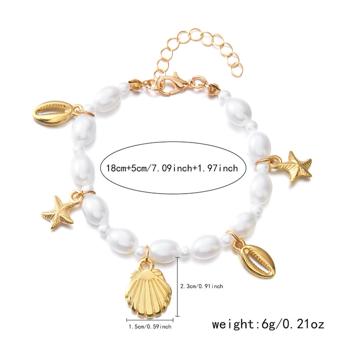 Wholesale Bohemian Starfish Shell Conch Pearl Necklace Bracelet and Anklet Set