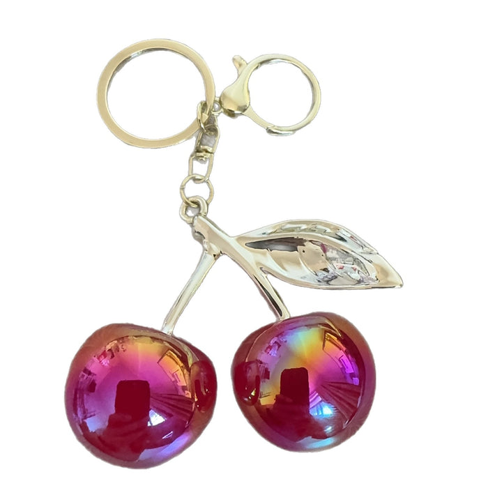Wholesale Electroplated Cherry Keychain Acrylic Cartoon Pendant Fashion Bag Charm MOQ≥2