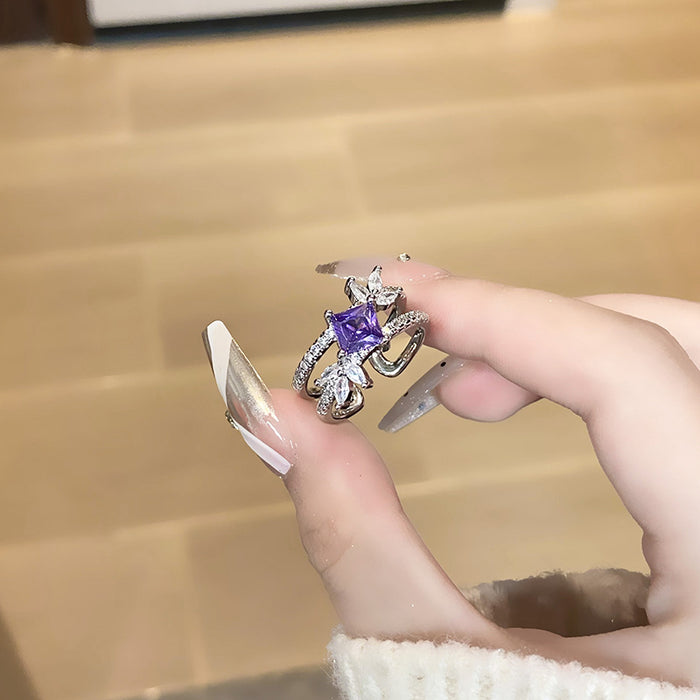 Wholesale Light luxury purple diamond zircon series temperament versatile open ring with niche design sense