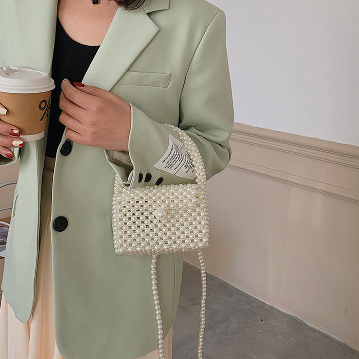 Wholesale Handmade bead bag, new handmade woven small square bag, high-end feel, hand-held crossbody bag