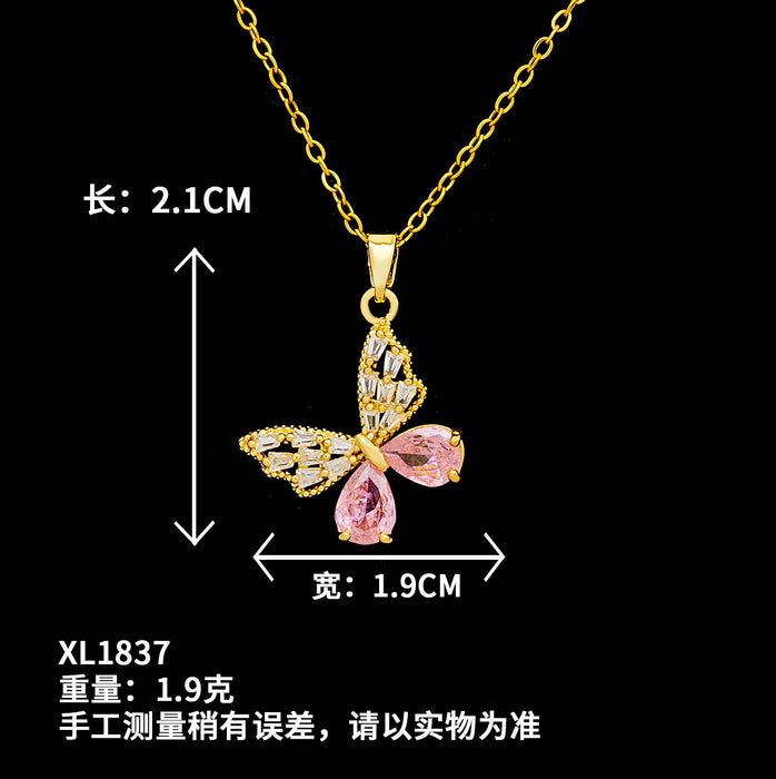Wholesale Stylish Butterfly Layering Necklace Diamond-Set Titanium Steel Jewelry Accessory