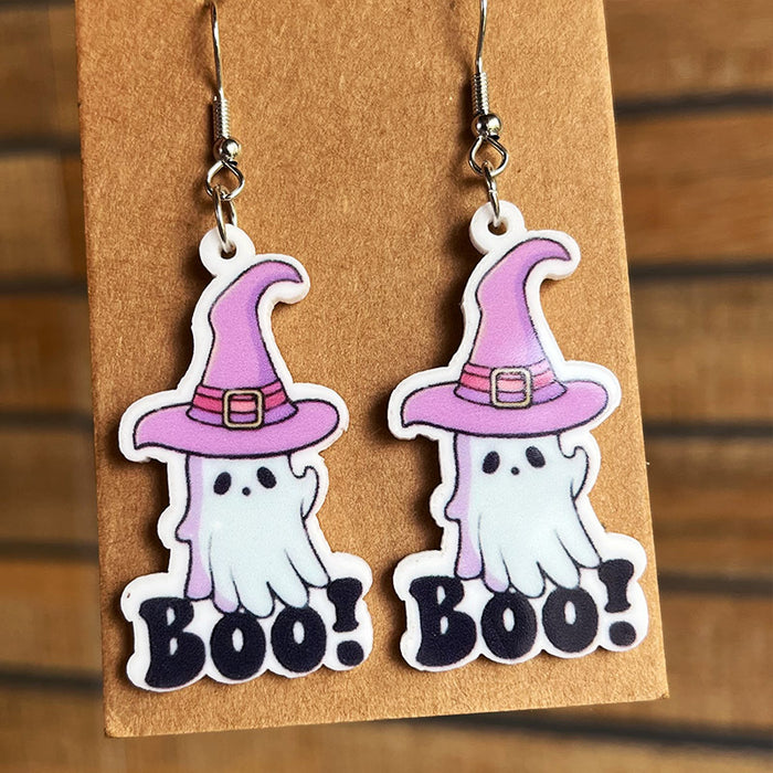 Wholesale 2pcs Acrylic Halloween Cute Pumpkin Ghost Little Bat Skull Earrings JDC-ES-HeYi112