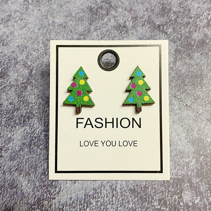 Wholesale Christmas Wooden Earrings Christmas Tree Shape Wave Point Earrings Lightweight