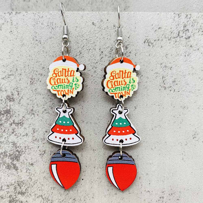 Wholesale New Christmas Earrings Snowman Santa Claus Gift Gingerbread Man Candy Wooden Earrings JDC-ES-YaChen009