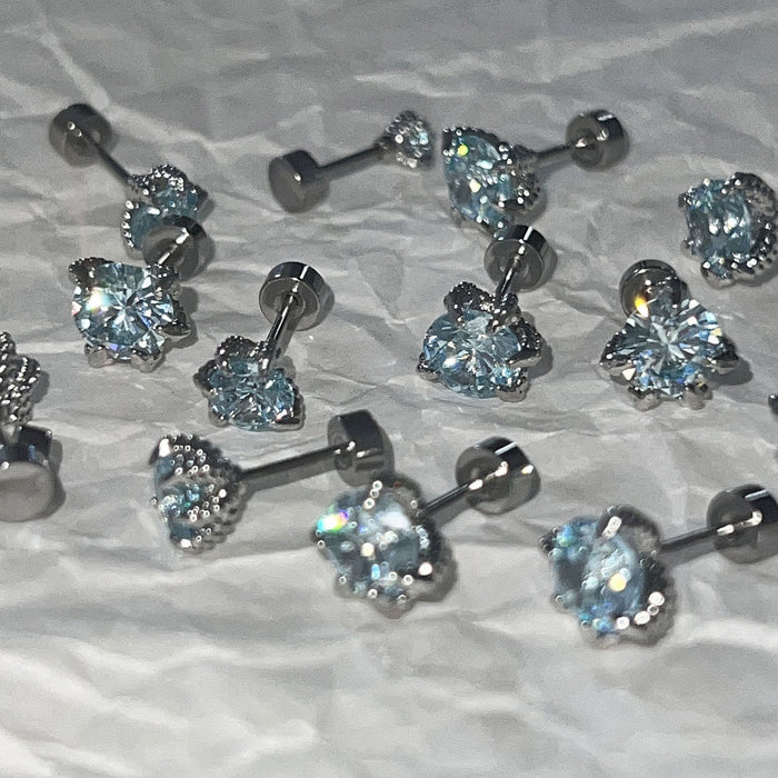 Wholesale Freshwater blue stud titanium steel flat bottom stud earrings for women, non removable