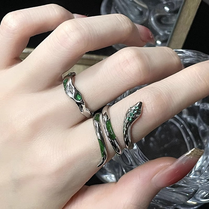 Wholesale green snake dark style high-grade zircon open ring bracelet female personality niche