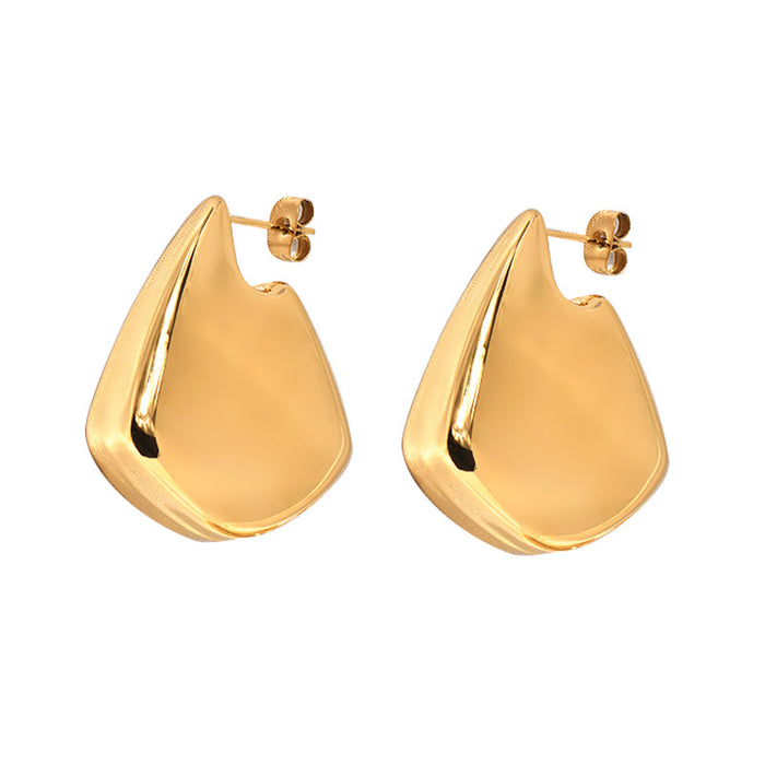 Wholesale  wind hollow earrings vacuum plating 18K polished titanium steel smooth irregular earrings