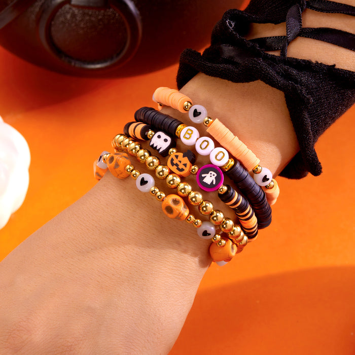 Wholesale  Bracelet Polymer Clay Pumpkin Skull Elastic Bracelet Holiday Party Gift Set