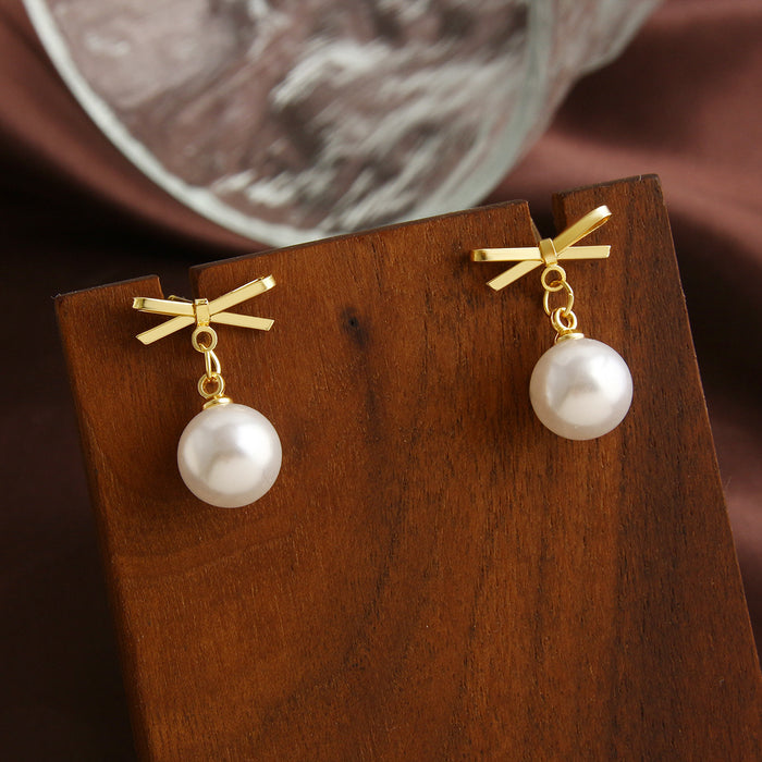 Wholesale Pearl Bow Diamond Copper Earrings JDC-ES-BaiTian001