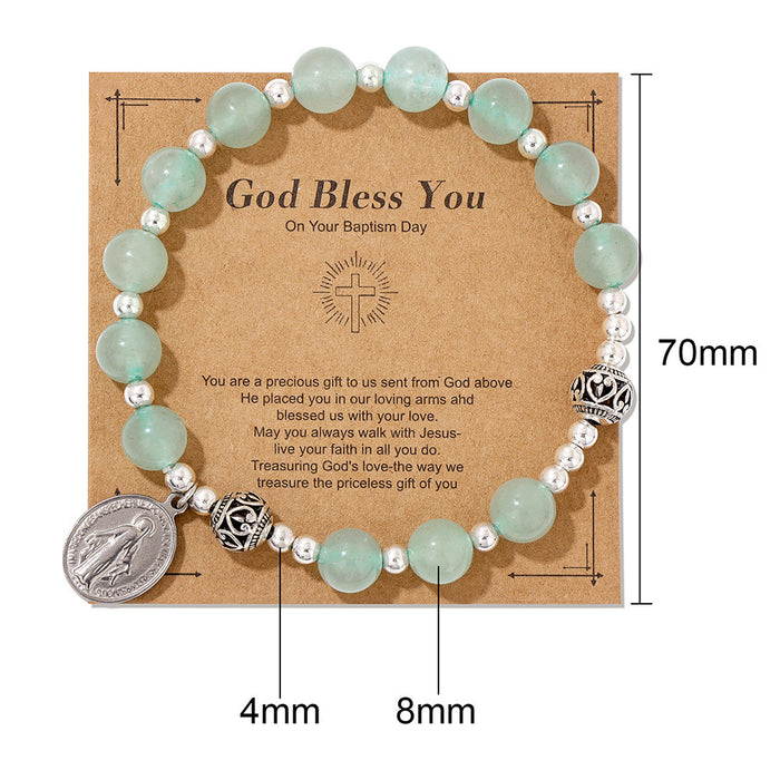 Wholesale Alloy cross pendant bracelet with stone beads and elastic cord