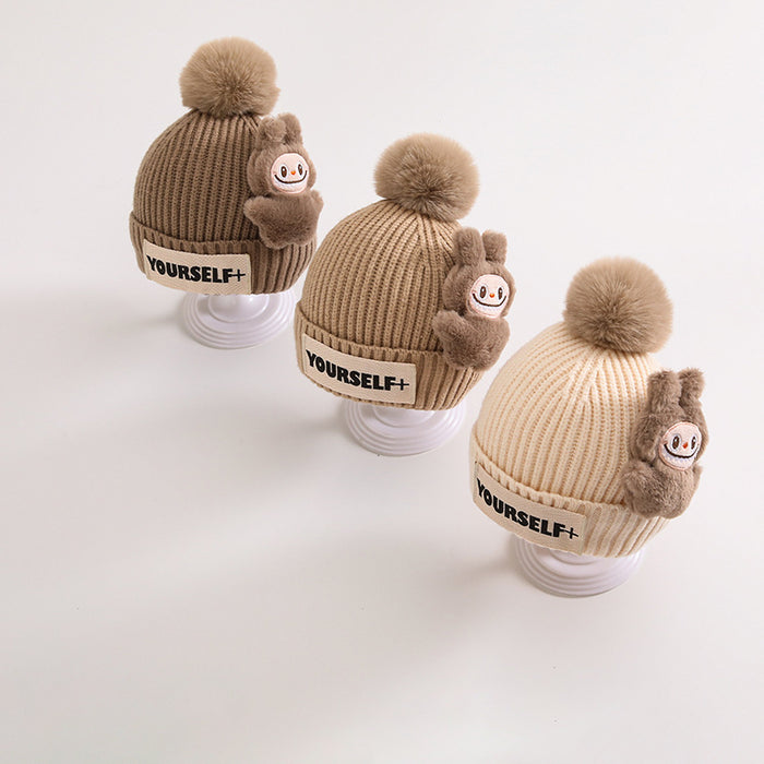 Wholesale Children' s hat winter knitted hat cartoon wool ball winter wool hat