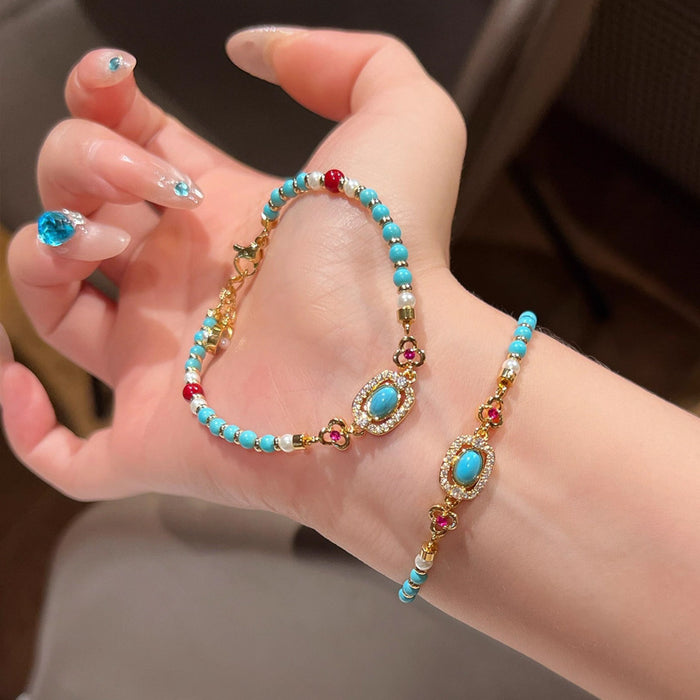 Wholesale Turquoise and pearl bracelet,  luxurious and sophisticated,  colorful dopamine-inducing bracelet,  new Chinese style niche beaded jewelry for women.
