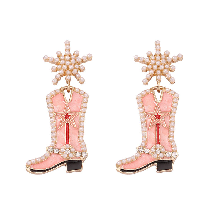 Wholesale Long Boots Zinc Alloy Oil Drop Inlaid Pearl Earrings JDC-ES-YueLi023