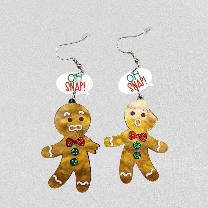 Wholesale Christmas Acrylic Bitten Off Conversation Glitter Gingerbread Man Earrings JDC-ES-Qiany002