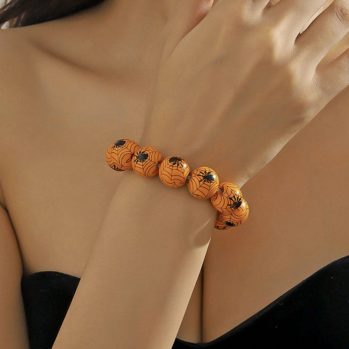 Wholesale Halloween Pumpkin Spider Printed Wooden Bead Bracelet JDC-BT-JunJie004