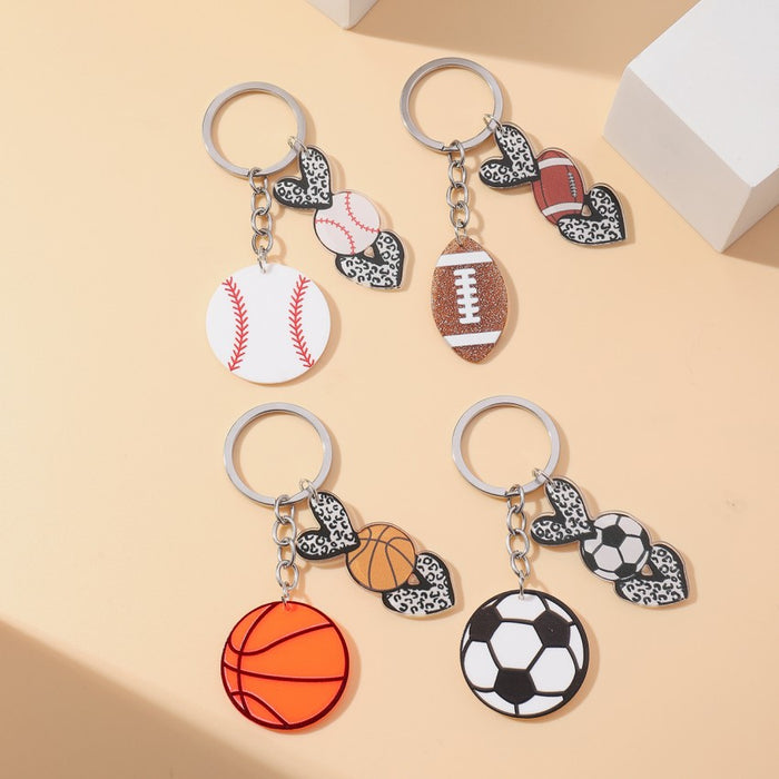 Wholesale Acrylic Leopard Print Love Sports Ball Keychain JDC-KC-RongRui051